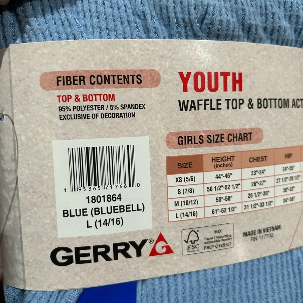 Gerry -Blue youth waffle top & bottom set-Active set